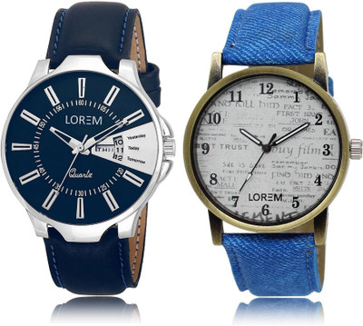 

LOREM LR23-28 Stylish White & Blue Round Boy's Leather Watch - For Men