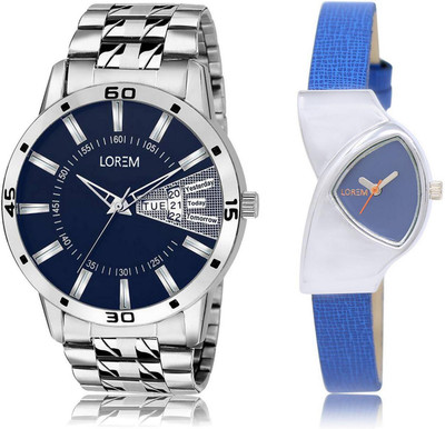 

LOREM LR102-208 Stylish Blue Triangle & Round Boy's & Girl's Leather & Metal Bracelet Watch - For Men & Women