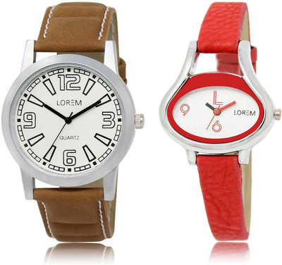 

LOREM LR15-206 Stylish White Oval & Round Boy's & Girl's Leather Watch - For Men & Women