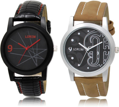 

LOREM LR8-14 Stylish Black Round Boy's Leather Watch - For Men