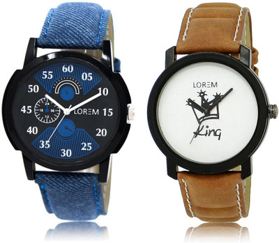 

LOREM LR2-18 Stylish White & Black Round Boy's Leather Watch - For Men