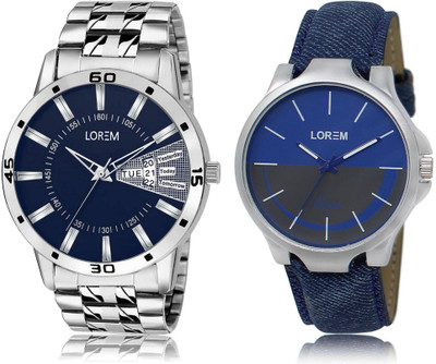 

LOREM LR24-102 Stylish Blue Round Boy's Leather & Metal Bracelet Watch - For Men