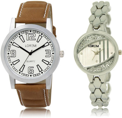 

LOREM LR15-223 Stylish Silver & White Round Boy's & Girl's Metal Bracelet & Leather Watch - For Men & Women