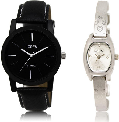 

LOREM LR5-219 Stylish Silver & Black Contemporary & Round Boy's & Girl's Metal Bracelet & Leather Watch - For Men & Women