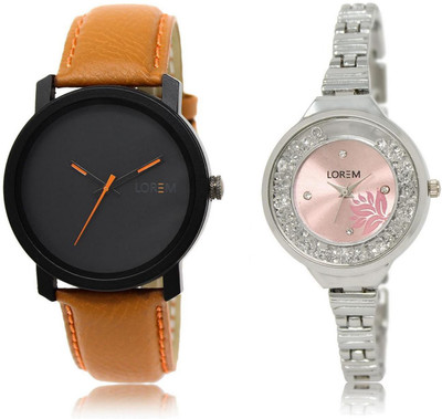

LOREM LR20-226 Stylish Pink & Black Round Boy's & Girl's Metal Bracelet & Leather Watch - For Men & Women