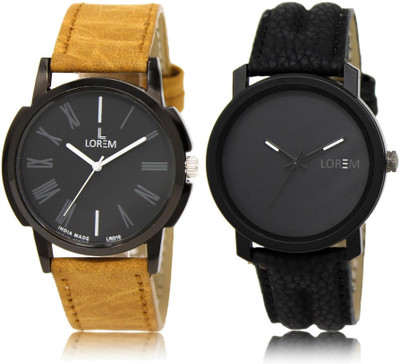 

LOREM LR19-21 Stylish Black Round Boy's Leather Watch - For Men