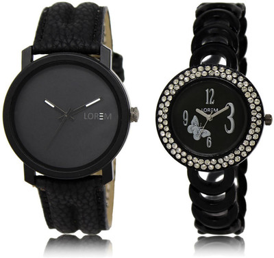 

LOREM LR21-201 Stylish Blue & Black Round Boy's & Girl's Metal Bracelet & Leather Watch - For Men & Women
