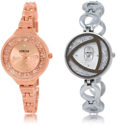 

LOREM LR225-240 Stylish Silver & Rose Gold Round Girl's Metal Bracelet Watch - For Women
