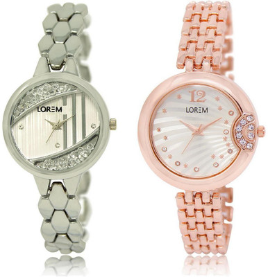 

LOREM LR223-228 Stylish White Round Girl's Metal Bracelet Watch - For Women
