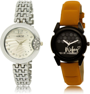 

LOREM LR227-235 Stylish Black & Silver Round Girl's Leather & Metal Bracelet Watch - For Women