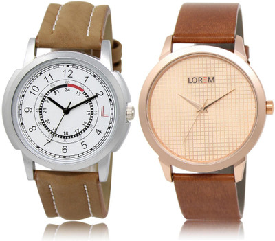 

LOREM LR17-34 Stylish Rose Gold & White Round Boy's Leather Watch - For Men