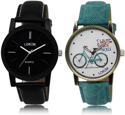 

LOREM LR5-229 Stylish White & Black Round Boy's & Girl's Leather Watch - For Men & Women