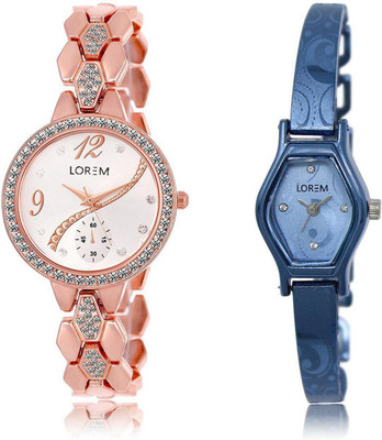

LOREM LR215-218 Stylish Blue & Silver Contemporary & Round Girl's Metal Bracelet Watch - For Women