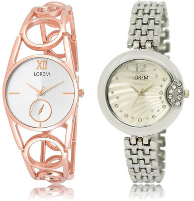 

LOREM LR213-227 Stylish White Round Girl's Metal Bracelet Watch - For Women