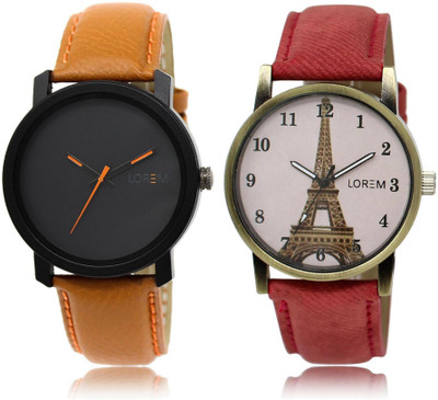 

LOREM LR20-230 Stylish White & Black Round Boy's & Girl's Leather Watch - For Men & Women