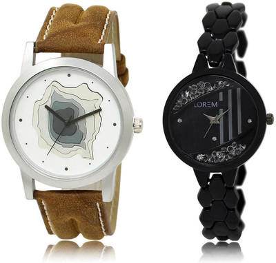 

LOREM LR9-221 Stylish Black & White Round Boy's & Girl's Metal Bracelet & Leather Watch - For Men & Women