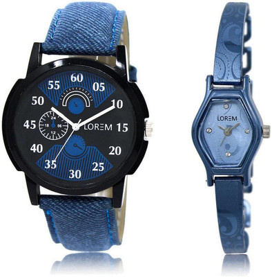 

LOREM LR2-218 Stylish Blue & Black Contemporary & Round Boy's & Girl's Metal Bracelet & Leather Watch - For Men & Women