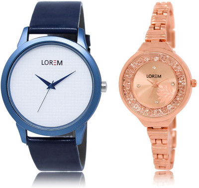 

LOREM LR33-225 Stylish Rose Gold & White Round Boy's & Girl's Metal Bracelet & Leather Watch - For Men & Women
