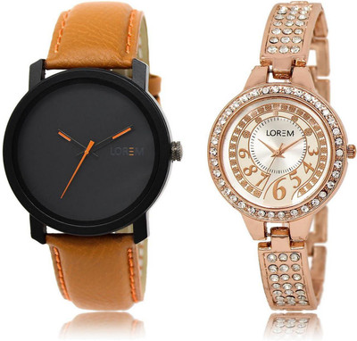 

LOREM LR20-216 Stylish Silver & Black Round Boy's & Girl's Metal Bracelet & Leather Watch - For Men & Women