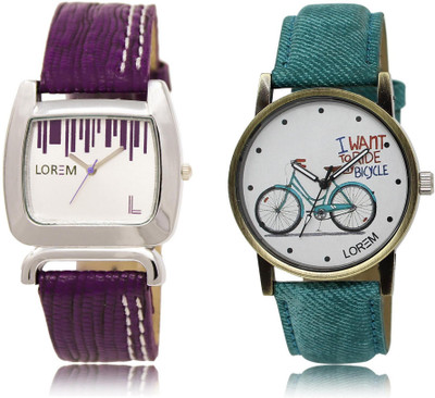 

LOREM LR207-229 Stylish White Round & Square Girl's Leather Watch - For Women