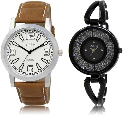

LOREM LR15-211 Stylish Black & White Round Boy's & Girl's Metal Bracelet & Leather Watch - For Men & Women