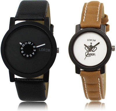 

LOREM LR25-209 Stylish White & Black Round Boy's & Girl's Leather Watch - For Men & Women