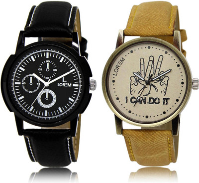 

LOREM LR13-30 Stylish Grey & Black Round Boy's Leather Watch - For Men