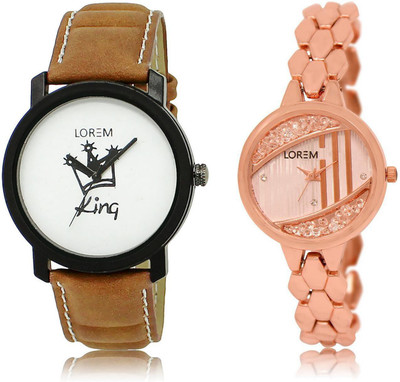 

LOREM LR18-222 Stylish Rose Gold & White Round Boy's & Girl's Metal Bracelet & Leather Watch - For Men & Women