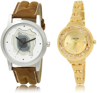 

LOREM LR9-224 Stylish Gold & White Round Boy's & Girl's Metal Bracelet & Leather Watch - For Men & Women