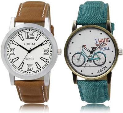 

LOREM LR15-229 Stylish White Round Boy's & Girl's Leather Watch - For Men & Women