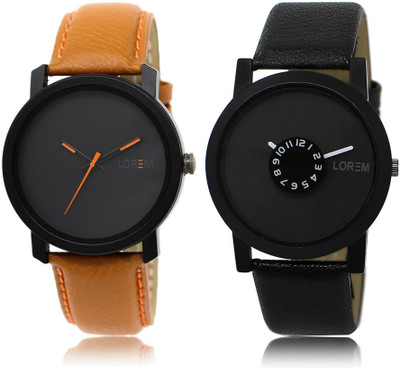 LOREM LR20-25 Stylish Black Round Boy's Leather Watch - For Men