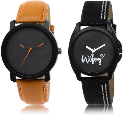 

LOREM LR20-234 Stylish Black Round Boy's & Girl's Leather Watch - For Men & Women