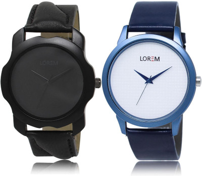 

LOREM LR22-33 Stylish White & Black Round Boy's Leather Watch - For Men