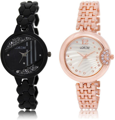 

LOREM LR221-228 Stylish Silver & Black Round Girl's Metal Bracelet Watch - For Women