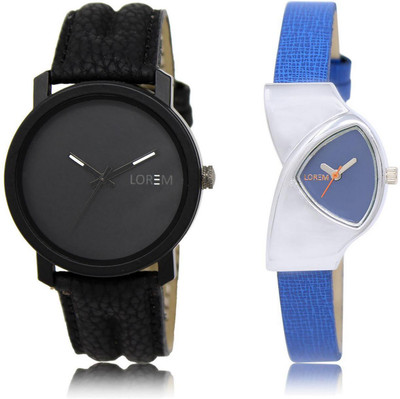

LOREM LR21-208 Stylish Blue & Black Triangle & Round Boy's & Girl's Leather Watch - For Men & Women
