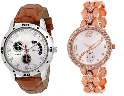

VEKARIYA Latest Design VM4W31 New Design Brown Lethar Silver Dial & Diamond Rode Gold Metal Super Hit Seris Watch For Boys & Girls Watch - For Men & Women