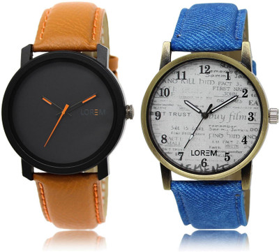 

LOREM LR20-28 Stylish White & Black Round Boy's Leather Watch - For Men