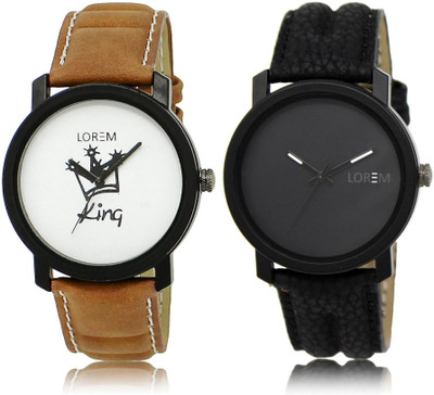 

LOREM LR18-21 Stylish Black & White Round Boy's Leather Watch - For Men