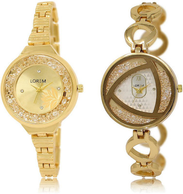 

LOREM LR224-239 Stylish Silver & Gold Round Girl's Metal Bracelet Watch - For Women