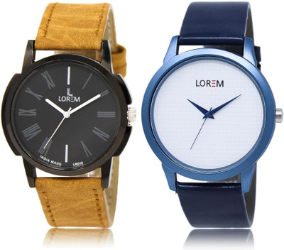 

LOREM LR19-33 Stylish White & Black Round Boy's Leather Watch - For Men