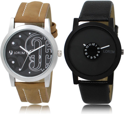 

LOREM LR14-25 Stylish Black Round Boy's Leather Watch - For Men