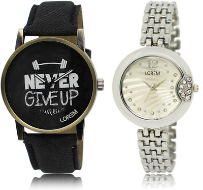 

LOREM LR27-227 Stylish Silver & Black Round Boy's & Girl's Metal Bracelet & Leather Watch - For Men & Women