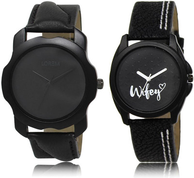 

LOREM LR22-234 Stylish Black Round Boy's & Girl's Leather Watch - For Men & Women