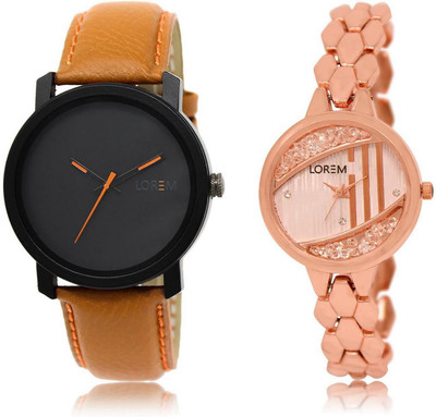 

LOREM LR20-222 Stylish Rose Gold & Black Round Boy's & Girl's Metal Bracelet & Leather Watch - For Men & Women