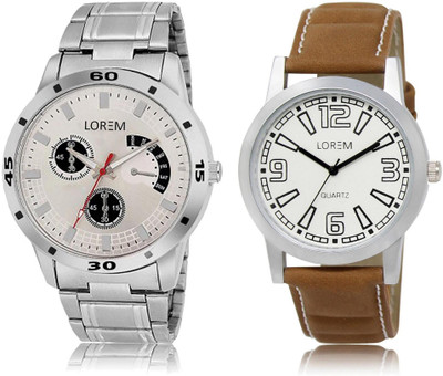 

LOREM LR15-101 Stylish White & Silver Round Boy's Leather & Metal Bracelet Watch - For Men