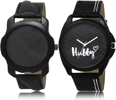 

LOREM LR22-31 Stylish Black Round Boy's Leather Watch - For Men
