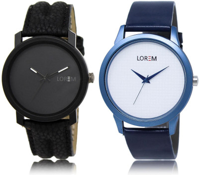 

LOREM LR21-33 Stylish White & Black Round Boy's Leather Watch - For Men