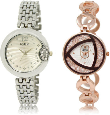 

LOREM LR227-238 Stylish White Round Girl's Metal Bracelet Watch - For Women