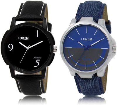 

LOREM LR6-24 Stylish Blue & Black Round Boy's Leather Watch - For Men