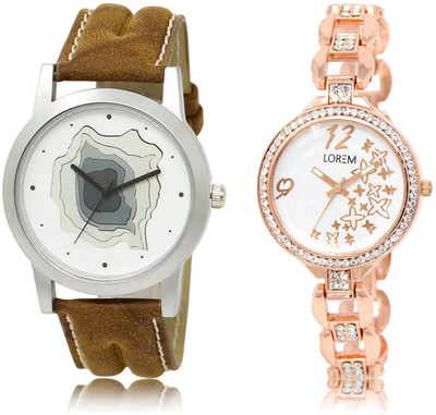

LOREM LR9-210 Stylish White Round Boy's & Girl's Metal Bracelet & Leather Watch - For Men & Women